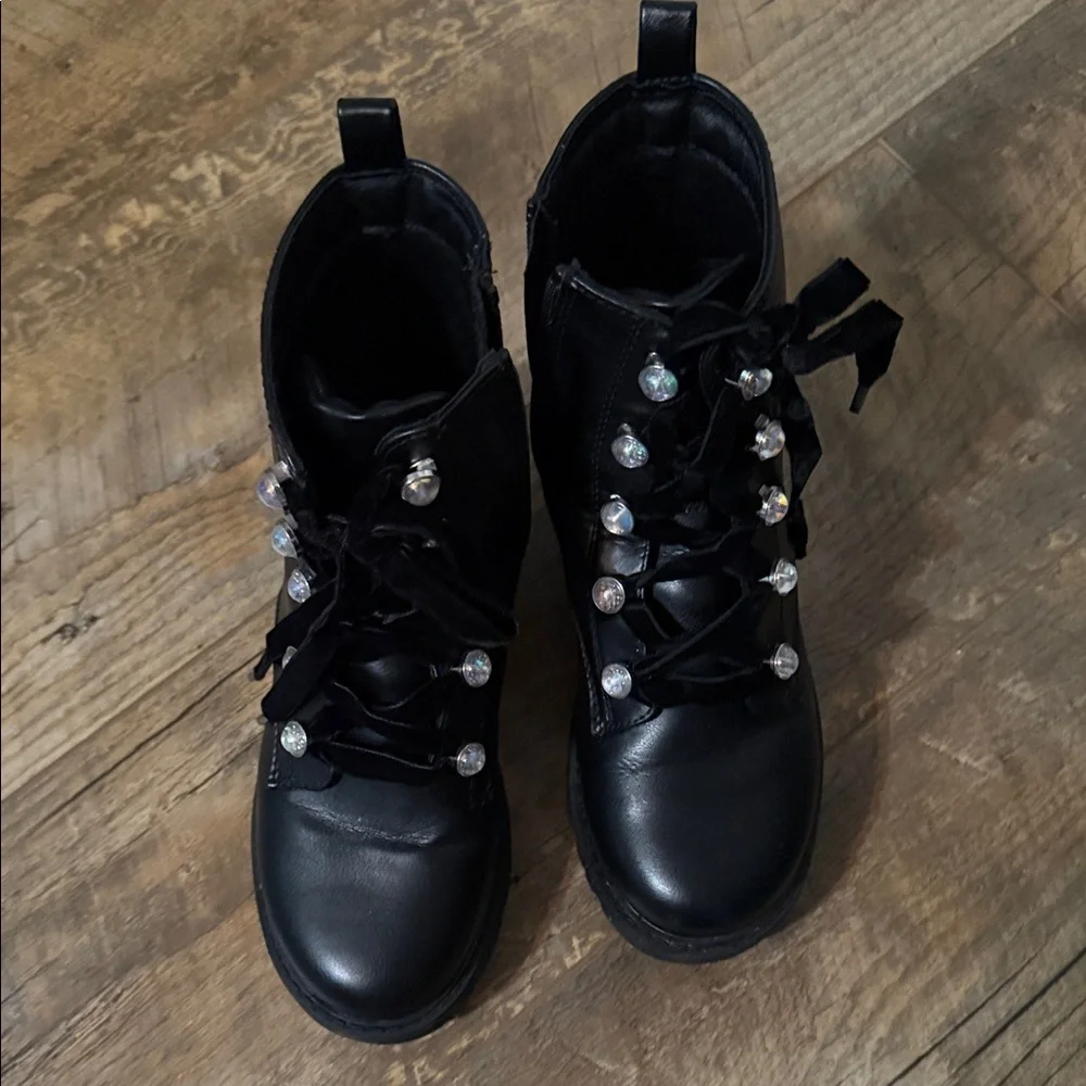 Art Class Kids Black Lace-Up Ankle Boots with Jewel Accents Girls Size 2